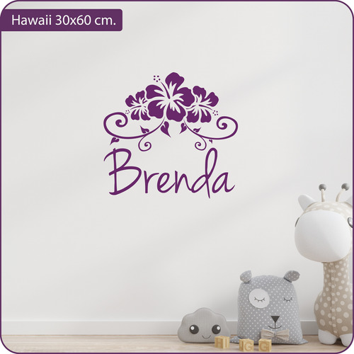 Vinilo Decorativo Infantil Hawaii Flor Con Nombre