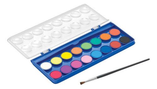 Acuarelas 16 Colores Intensos + Pincel Estuche Escolar Niños