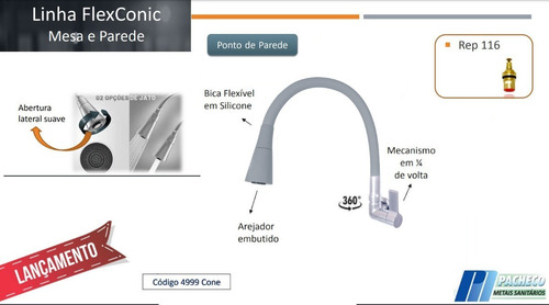 Torneira Bica Movel Cozinha Cone Cinza Parede C70 Pacheco