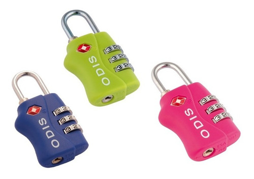 Kit De 3 Candados Con Clave Tsa 33mm Rosa Verde Y Azul Odis