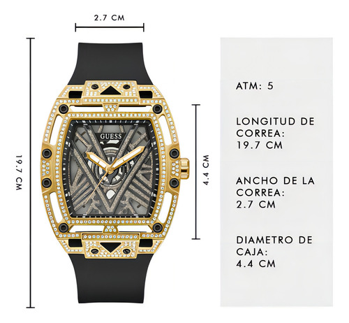 Reloj Guess Gw0564g1 Hombre Analogico Cuarzo Color de la malla Negro (1) Color del bisel Dorado Color del fondo Dorado