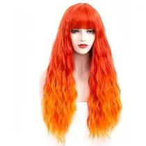 Comprar Pattnium Ombre Orange Wig Long Curly Wavy Wig Mixed M5ch6