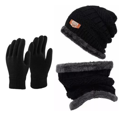 Set Invierno Gorro Cuello Chiporro Y Guantes De Lana Abrigo