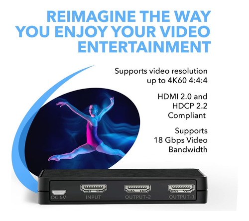 Splitter Hdmi 4k 1x2 Hdcp Hdr Multiples Formatos