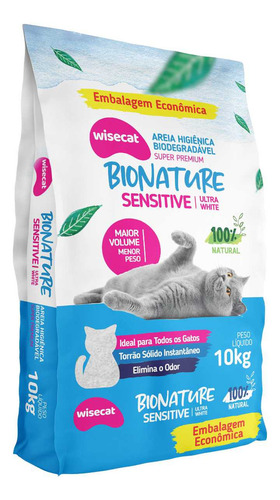 Areia Higiênica Para Gatos Biodegradável Sensitive 10kg x 10kg de peso neto