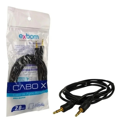 Imagem 2 de 3 de Cabo Audio Auxiliar P2xp2 Macho Preto 3 Metros - Exbom