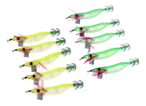 10x 2 Colores Luminous Squid Jigs Hooks Baits Langostinos