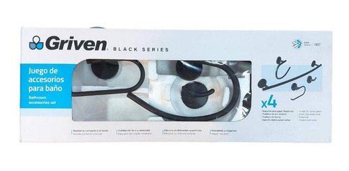 Imagen 3 de 3 de Accesorios De Baño Negro 4 Piezas Black Series Griven