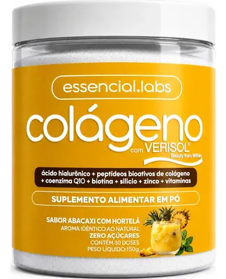 COLÁGENO VERISOL® - Fórmula Exclusiva com Ácido Hialurônico + Coenzima Q10 + Biotina + Silício + Zinco + Peptídeos Bioativos + Vitaminas - Sabor Abacaxi com Hortelã - 30 doses