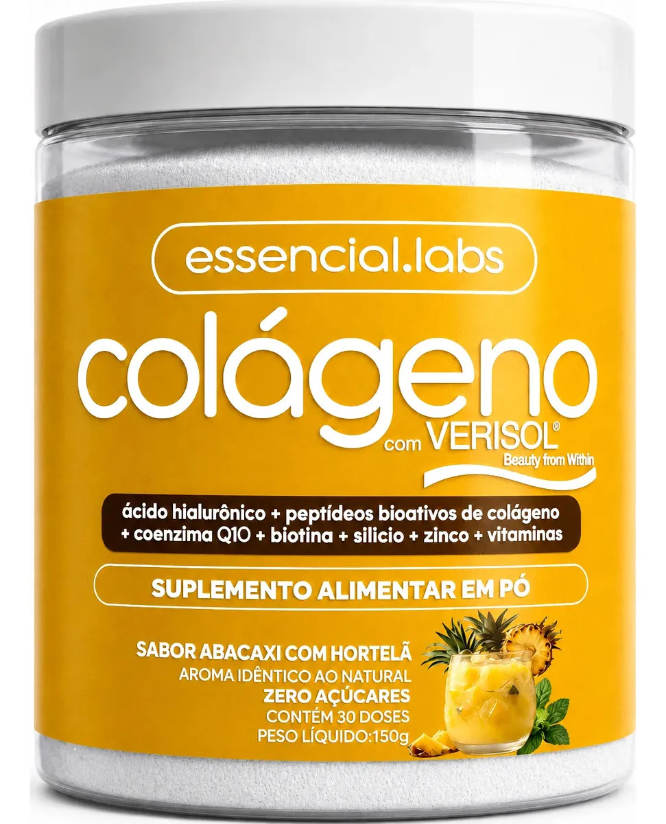 COLÁGENO VERISOL® - Fórmula Exclusiva com Ácido Hialurônico + Coenzima Q10 + Biotina + Silício + Zinco + Peptídeos Bioativos + Vitaminas - Sabor Abacaxi com Hortelã - 30 doses