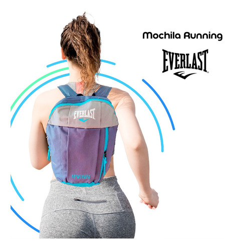 Mochila Everlast Running 10l Deportiva Liviana Urbana Unisex Color Gris verde Diseño De La Tela Liso