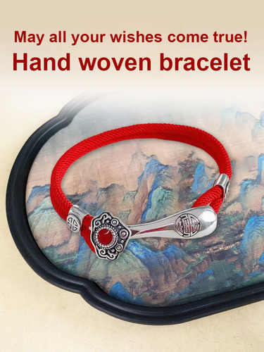 Conjunto De Pulseras Vintage Hechas A Mano Con Cuerda Roja P