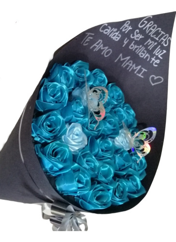 Ramo De Flores Eternas, 24 Flores Color Azul Turquesa