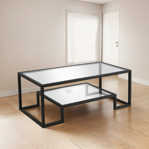 Homeroots Mesa De Centro Rectangular De Vidrio Negro De 45