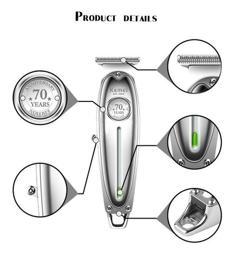 Patillera Trimmer Recargable Kemei 70 Años Km-1949
