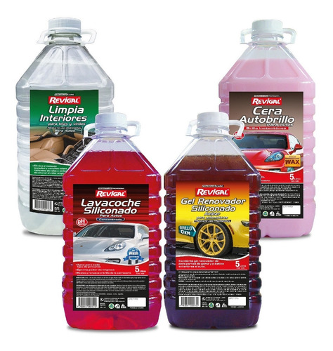 Kit-4  Shampo Rojo Interior Gel Ambar Cera Autobril Revigal