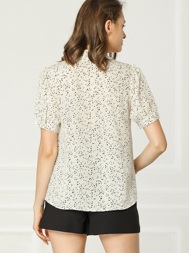 Blusa De Puntos Retro De Gasa Con Cuello Peter Pan Pajarita