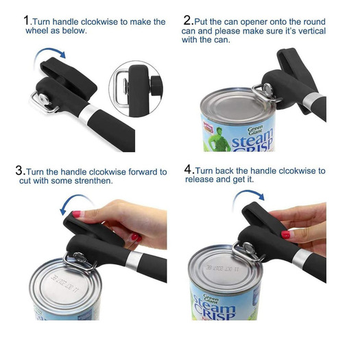 Abridor De Latas Manual Con Borde Liso, Ergonómico, De Acero