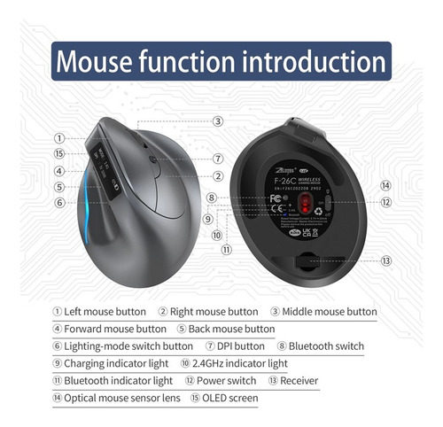 Mouse Ergonomico Zelotes F-26c Vertical Escritorio
