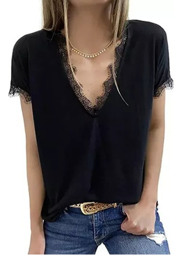 Camisa Elegante Cuello V Transpirable Jersey Moda Mujer