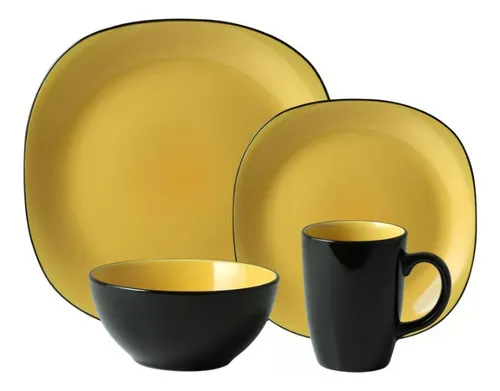 comprar Set Completo De Vajilla Cerámica Bali Mostaza 16 Puestos