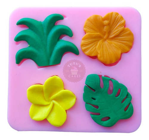 Molde Silicona Hoja Flores Tropicales Fondant Porcelana Color Rosa