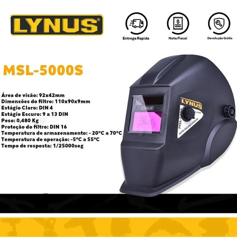 Imagem 3 de 7 de Mascara De Solda Automatica Com Regulagem Msl-5000 Lynus