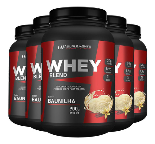 Kit 5x Whey Protein De Baunilha 900g Hf Suplements