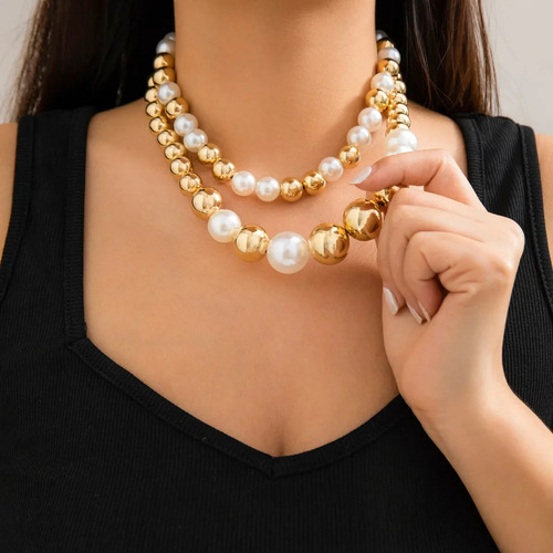 Gargantilla Corta A La Moda Con Perlas Grandes