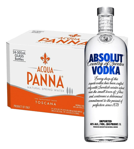 Pack 24 Agua Panna 250 Ml + Vodka Absolut Blue 1 L