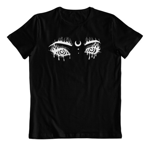 Polera Negra Algodon - Dtf - Ojos En Llamas Arte Pop