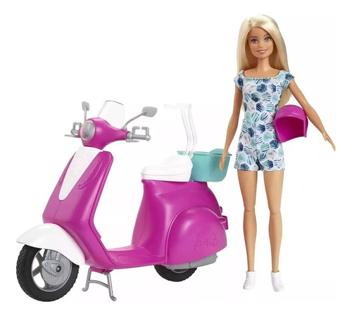 Barbie Estate Con Motoneta Vepa Moto Scooter Rosa