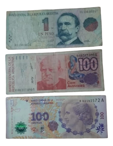 1 Peso Convertible + De Reposición 100 Australes Y 100 Pesos