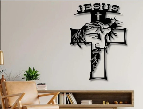 Cuadro Decorativo Religioso Jesus Rostro Cruz En Madera 