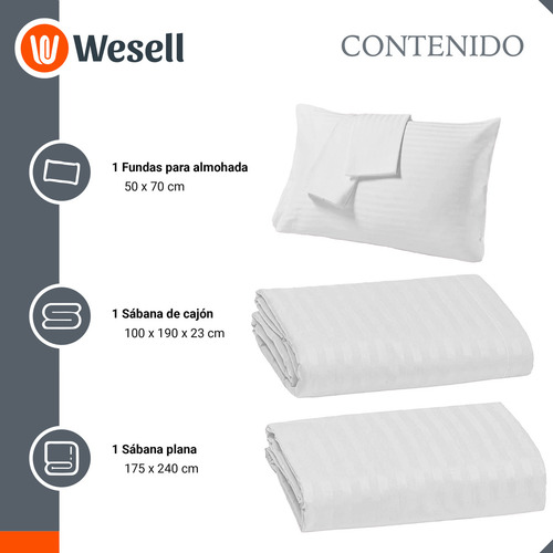 Wesell Hogar juego de sabanas individuales premium microfibra suave color blanco