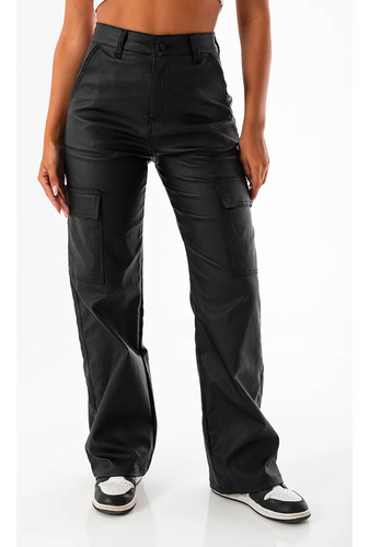Pantalon Pu Engomado Cargo Tiro Alto Elastizado Solmaint