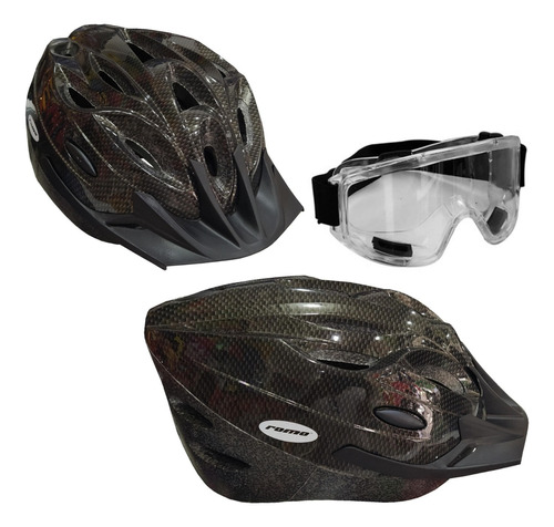 Casco Aerodinámico Gris Carbono Y Lentes Para Bicicletas