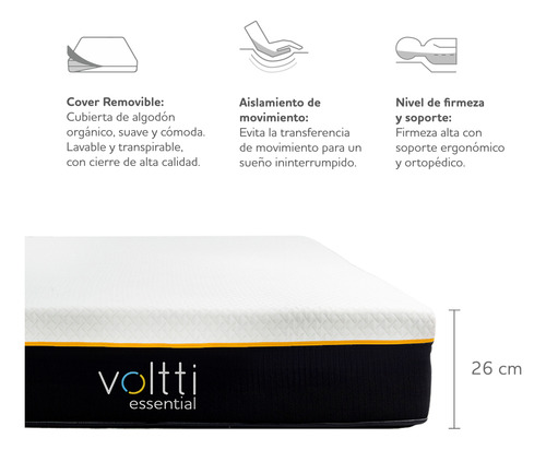 Voltti Colchón Queen Híbrido + Protector Impermeable | 26 Cm Blanco