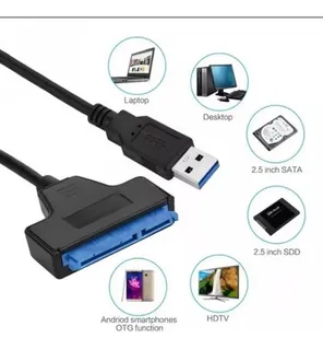 Cable adaptador USB 3.0 para disco duro externo Sata Iii HD 2.5 SSD, color negro