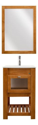Mueble para baño D'Agostina Vanitorys Combo P50P de 50cm de ancho, 80cm de alto y 38cm de profundidad, con bacha color blanco y mueble nogal con tres agujeros para grifería