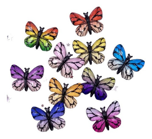 10 Mariposas Multicolores 3x2.5cm  Figura Adorno Decoración