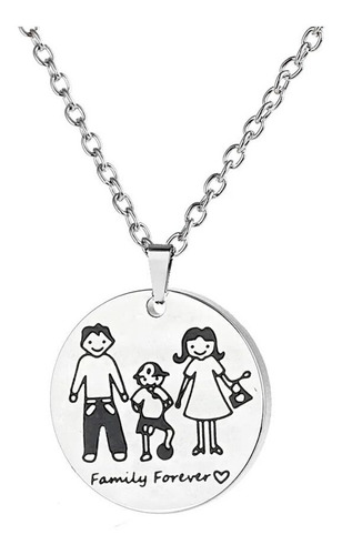 Collar Padres Family Forever Papá, Mamá E Hijo Joya Plata