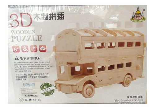 Imagen 3 de 6 de Regalo Rompecabezas Madera 3d Bus Armable Adultos Y Niños