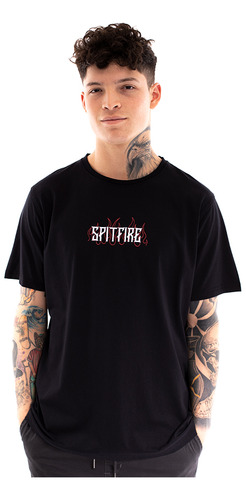 Polera Manga Corta Hombre Spitfire Long Fit Fire Negro