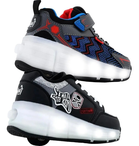 Imagen 1 de 7 de Zapatillas Footy Con Ruedas Roller Luces Led Recargables Usb