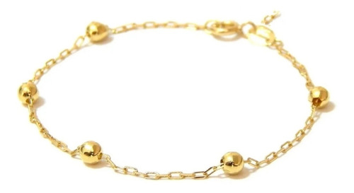 Pulseira Ouro 18k Infantil Bolinhas De 2mm  E 13cm.