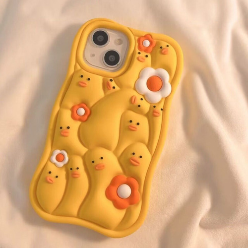 Funda Con Una Bonita Flor En 3d Y Un Pato Torcido For iPhone