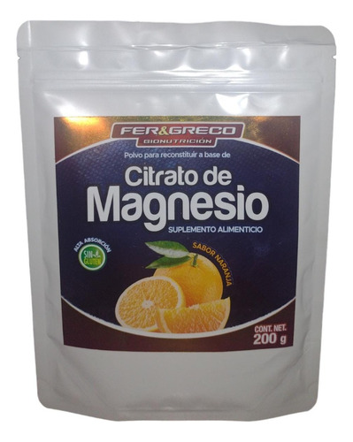 Citrato De Magnesio Polvo Sabor Naranja Fer&greco 200 G