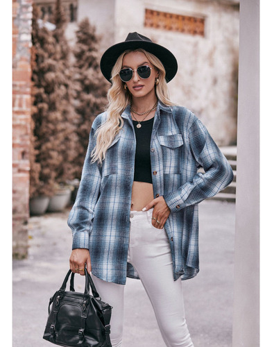 Camisa A Cuadros Holgada De Gran Tamaño De Moda Casual