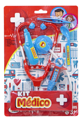 Imagem 3 de 7 de Kit Medico Brinquedo Infantil 5 Peças Termômetro Seringa